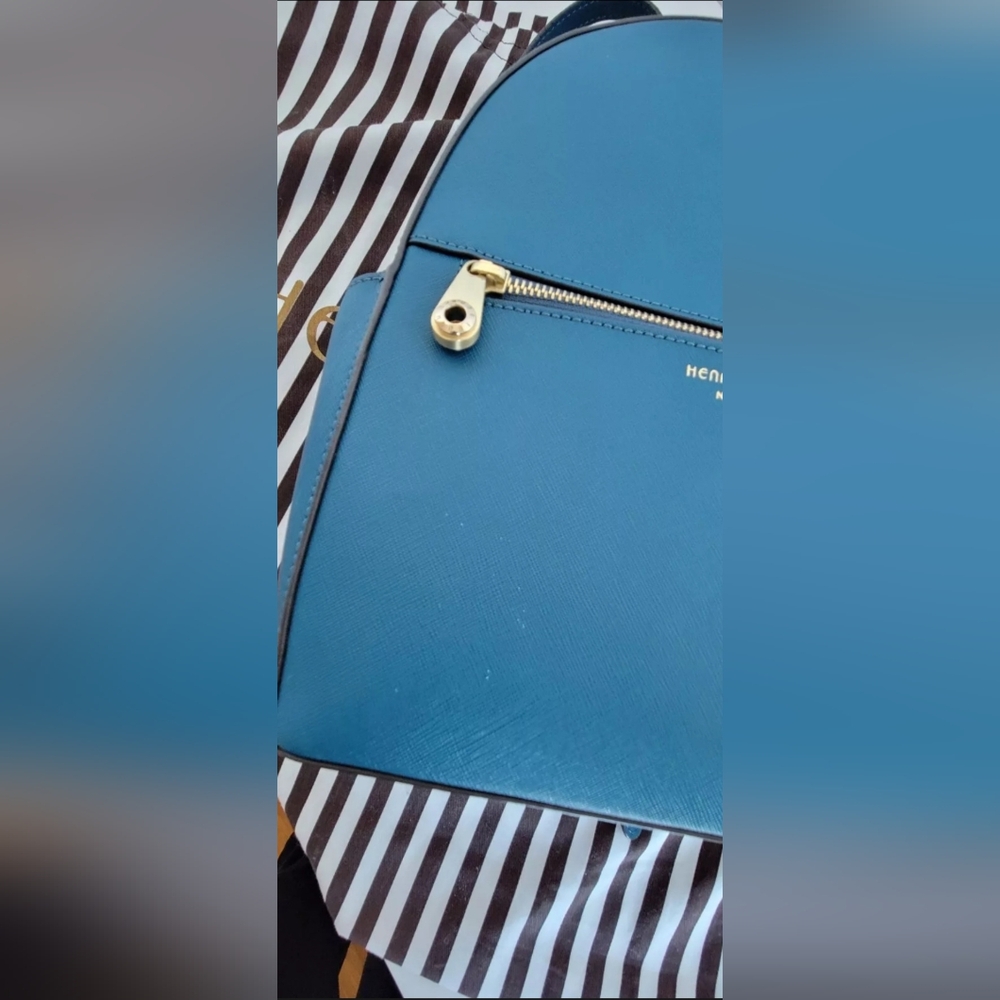 Henri Bendel New York Leather Backpack Blue Turquoise - Picture 9 of 16